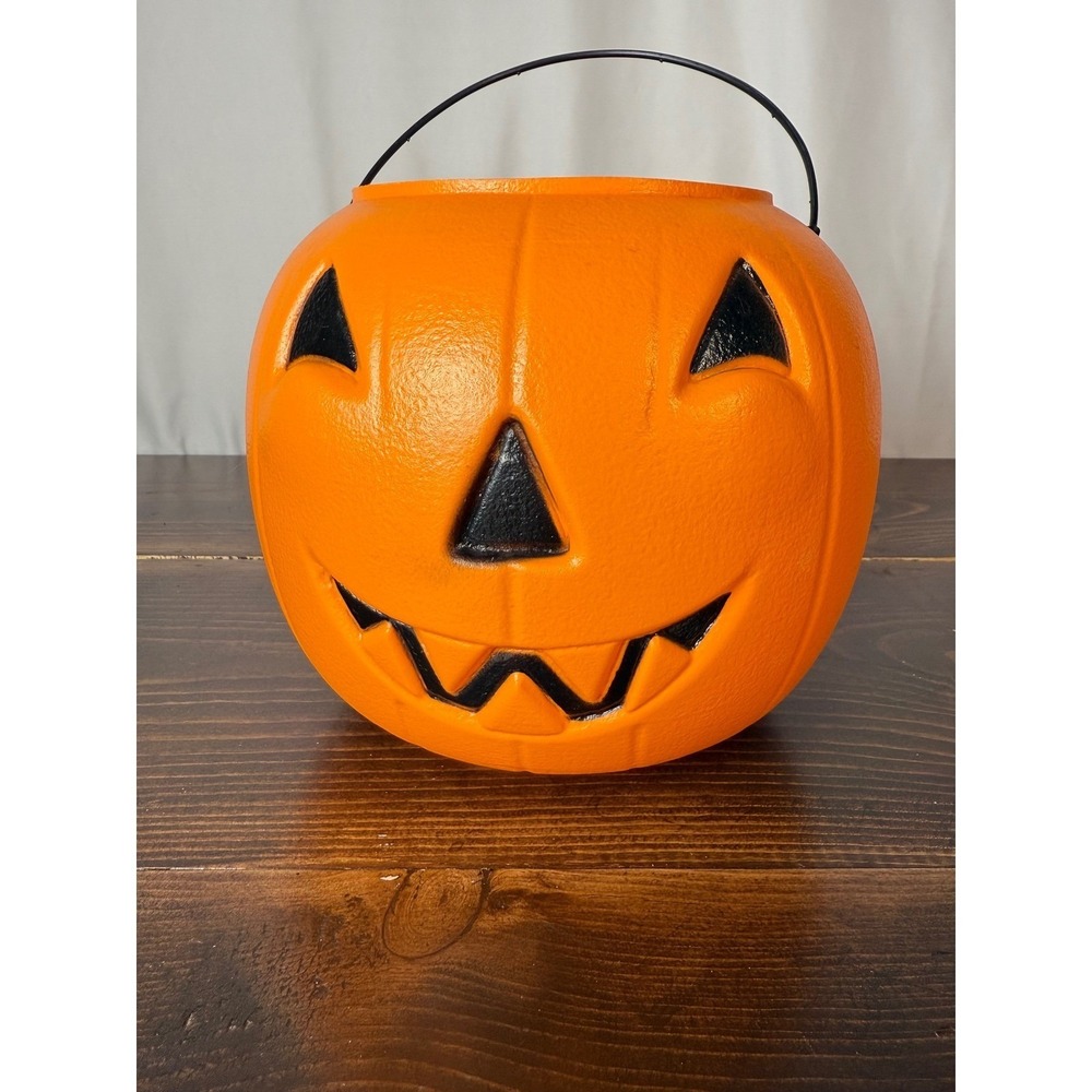 Vintage‎ Halloween Blow Mold Jack O Lantern Pumpkin Candy Pail Bucket USA Made